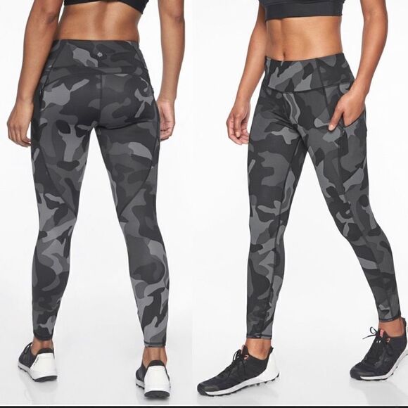 Athleta camo contender 7/8 leggings tights black & grey - Picture 2 of 16